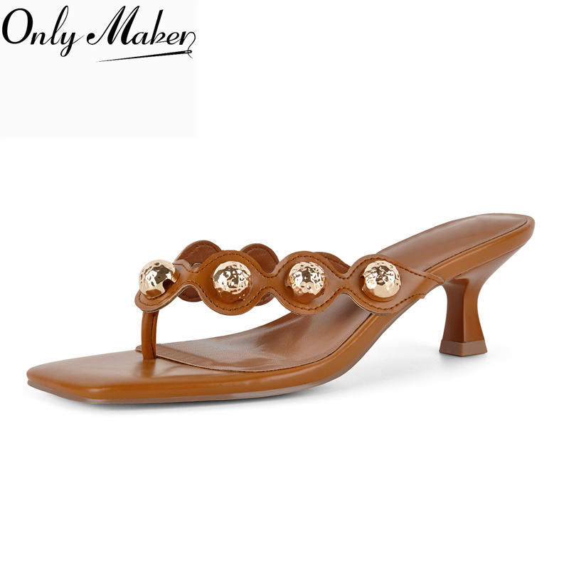 Summer Clothing Stores - Onlymaker Square Toe Brown Thong Mule
